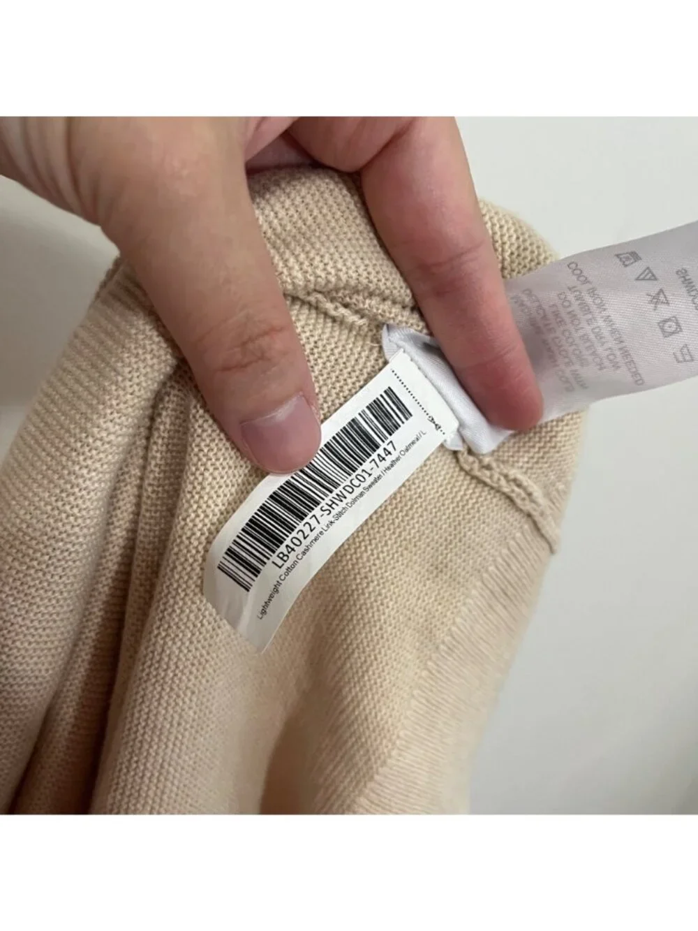 Quince Lightweight Cotton Cashmere Link-Stitch Dolman Sweater L Heather Oatmeal